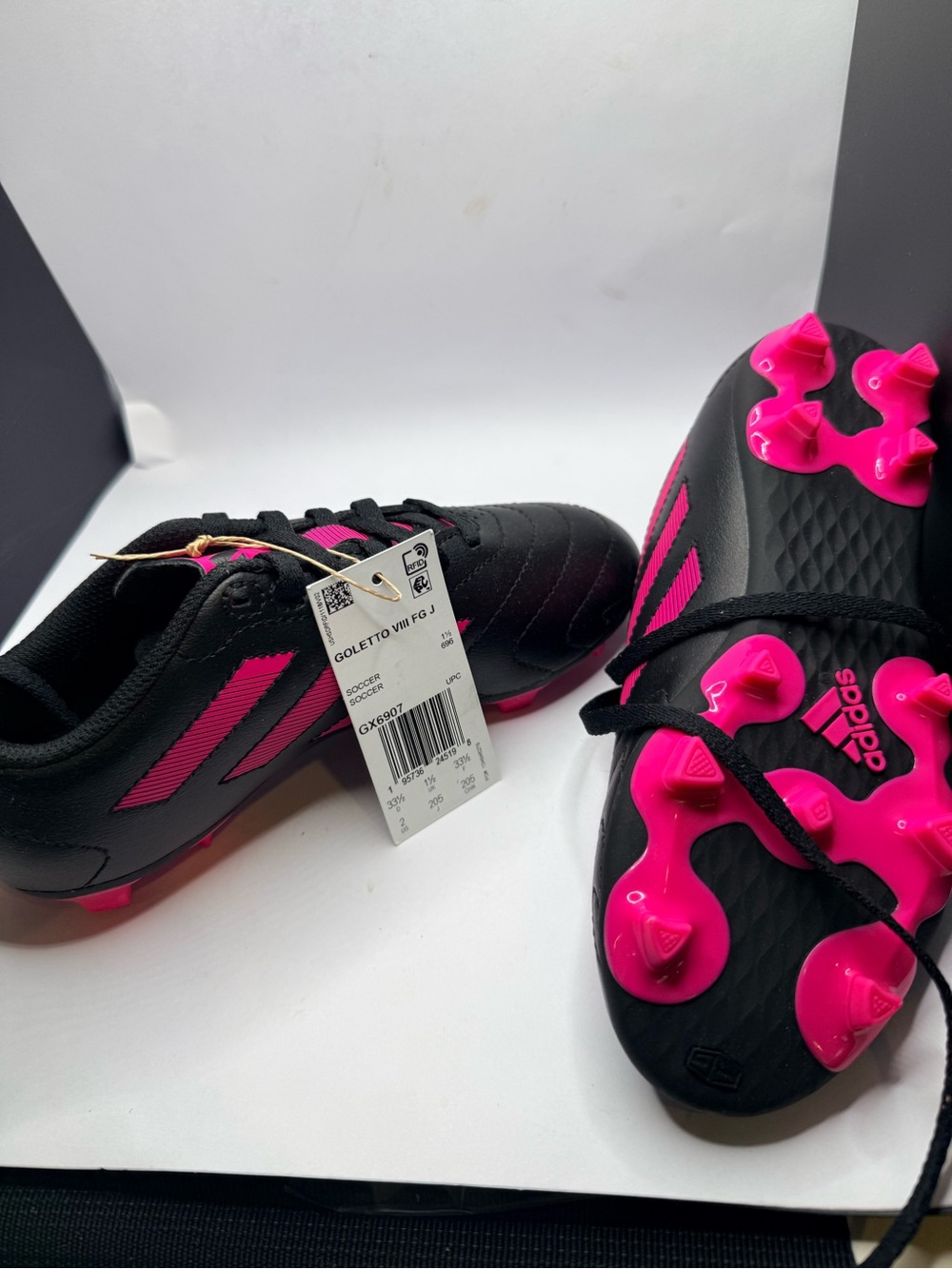 Adidas Goletto VIII FG J Youth Soccer Cleats Black Pink Size 2 NWT